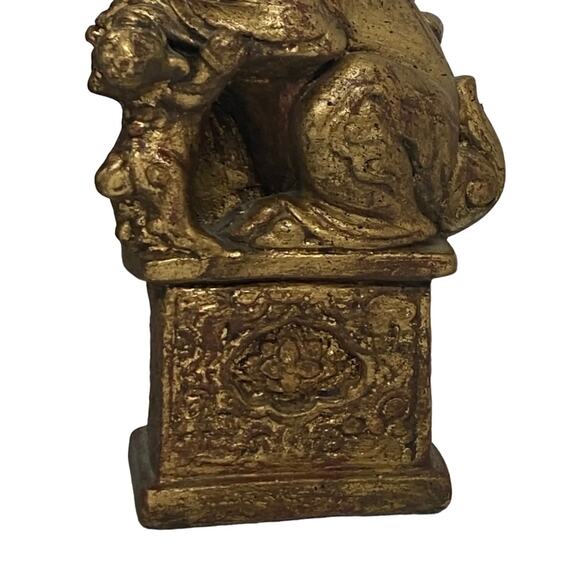 Vintage Brushed Gold Foo Dog Chinese Imperial Guardians Lion Bookends- A Pair - Picture 10 of 16